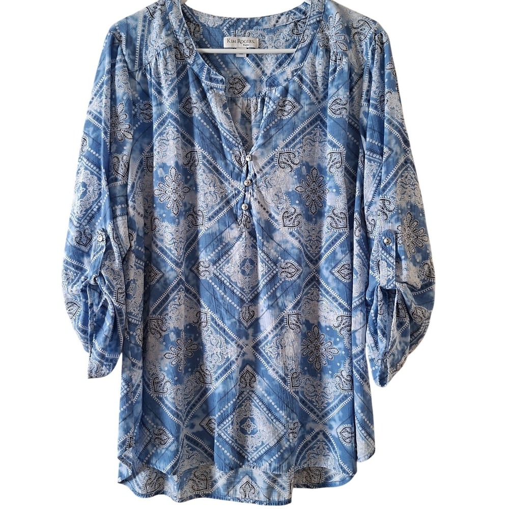 Kim Rogers Shirt Petite Extra Large Multicolor Paisley Floral Lightweight V Neck